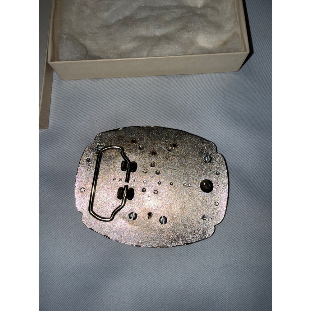 Vintage Bicentennial Eisenhower Silver Dollar Belt Buckle Turquoise Coral Stone - Picture 2 of 5